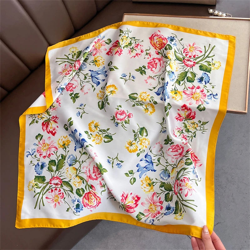 2025 Silk Shawl Print Headscarf Cat Hair Wrap Neckerchief Female Satin Square Scarf For Women Headband Foulard Hijab Bandana Quick Pick Grocers