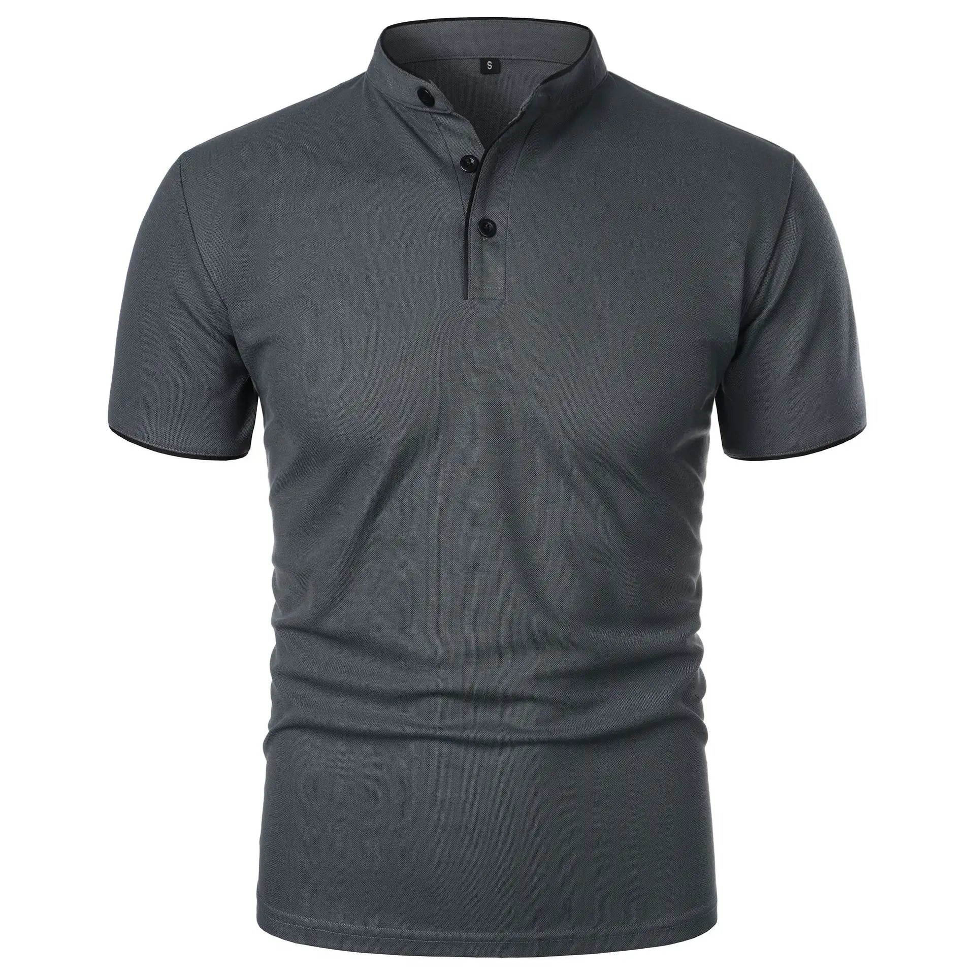 Summer Men's Short Sleeve Collar Tshirts New Solid Color Casual Polo Shirt Trendy Breathable Loose Basic Splice Top Quick Pick Grocers