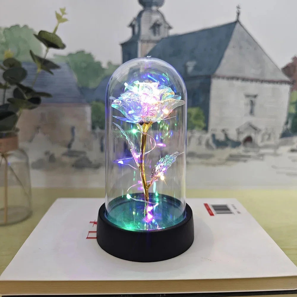 Artificial Rose Flowers Valentines Day Gift for Girlfriend Eternal Rose LED Light Foil Flower Wedding Decor Christmas Gifts Purest Peak Salt