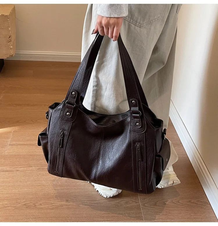 Soft Interior Compartment Shoulder Bags 2026 High Quality Contrasting Colors Bags for Women Fashion Zipper Pu Women's Handbags Quick Pick Grocers