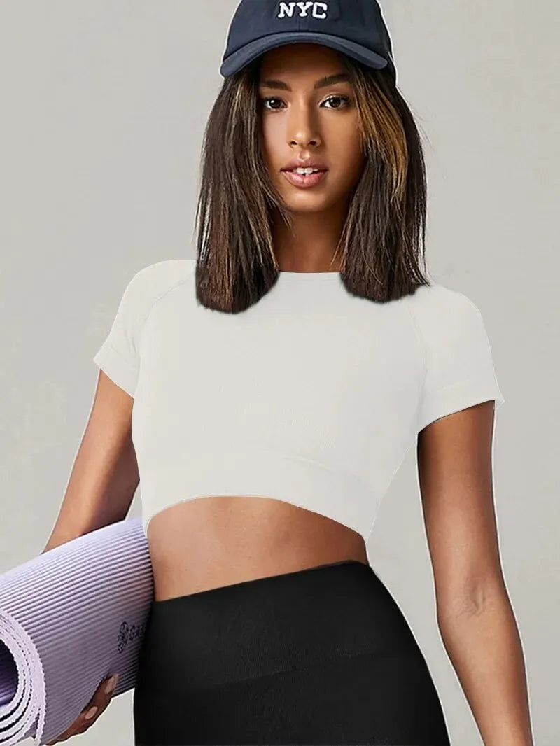 Women Yoga Top Seamless Sport T Shirts Fitness Clothes Short Sleeve Yoga Shirt Gym Top Running Active Wear Sport Top Quick Pick Grocers
