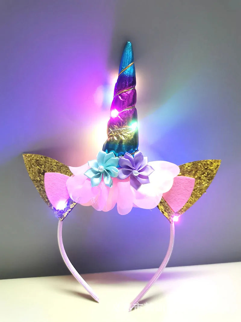 New Halloween Cute Unicorn Headband for Girls Lights Up Pink Sweet Party Hairpins Unique Cartoon Hair Accessories for Children Quick Pick Grocers
