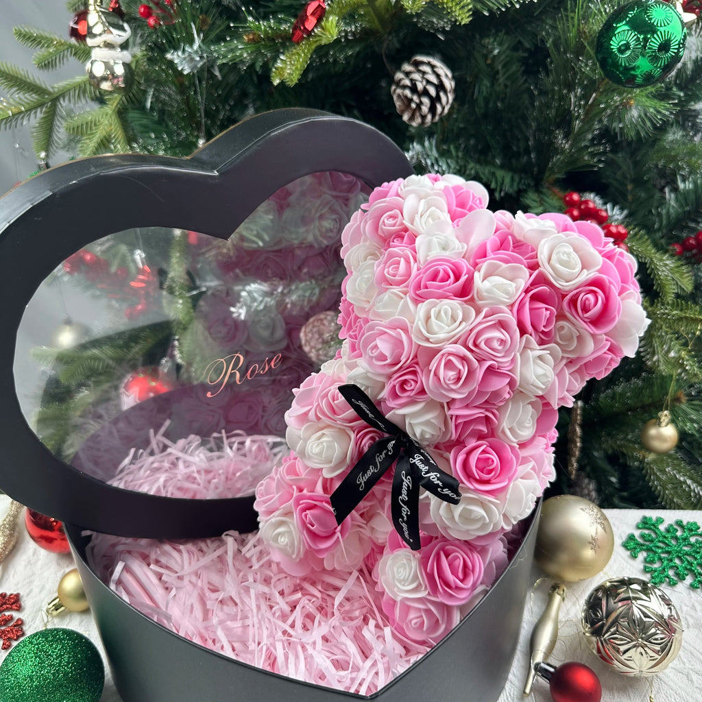 25cm Artificial Teddy Rose Flower Bear with Box Romantic Valentines Day Gift Girlfriend Women Anniversary Wedding Party Supplies Quick Pick Grocers
