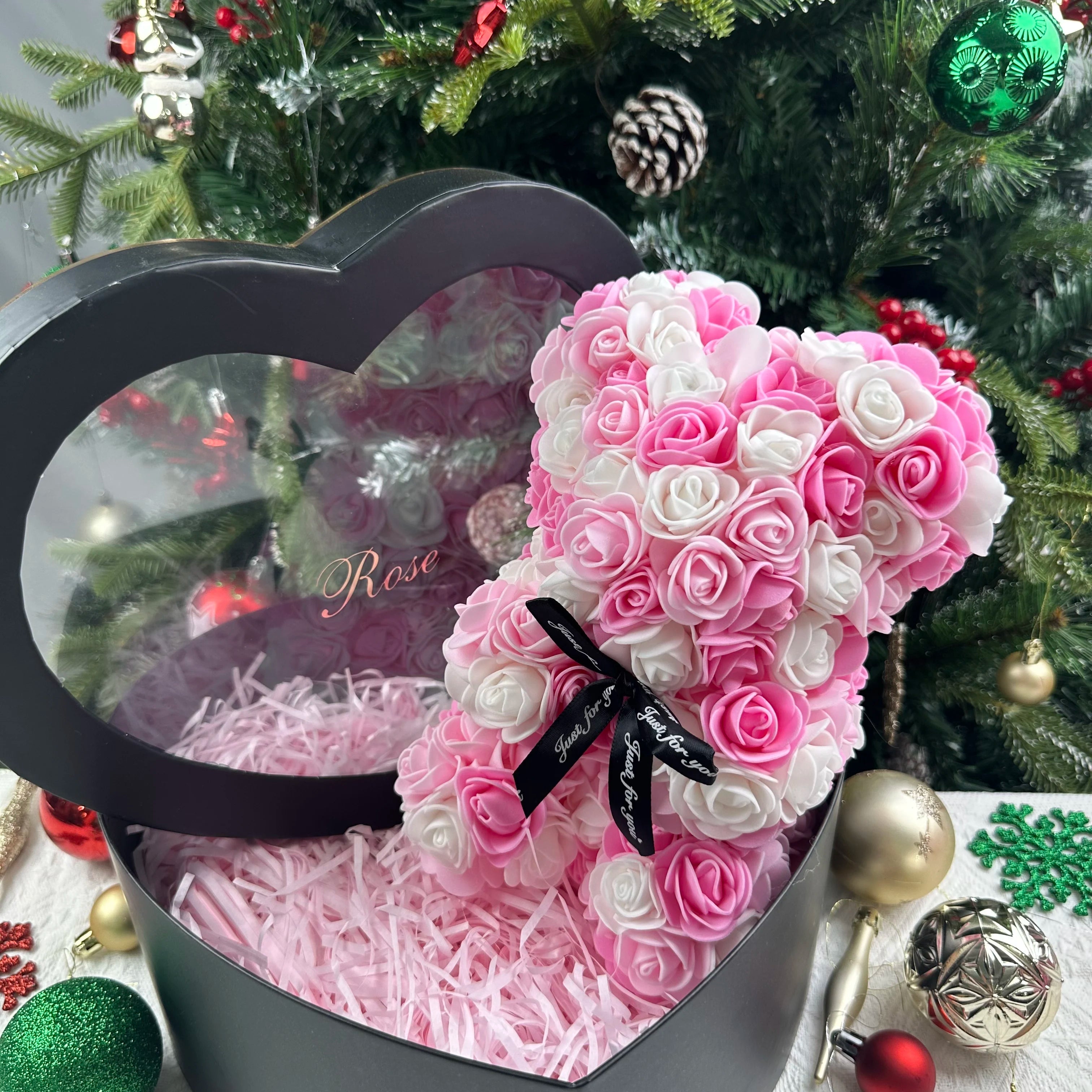 25cm Artificial Teddy Rose Flower Bear with Box Romantic Valentines Day Gift Girlfriend Women Anniversary Wedding Party Supplies Quick Pick Grocers
