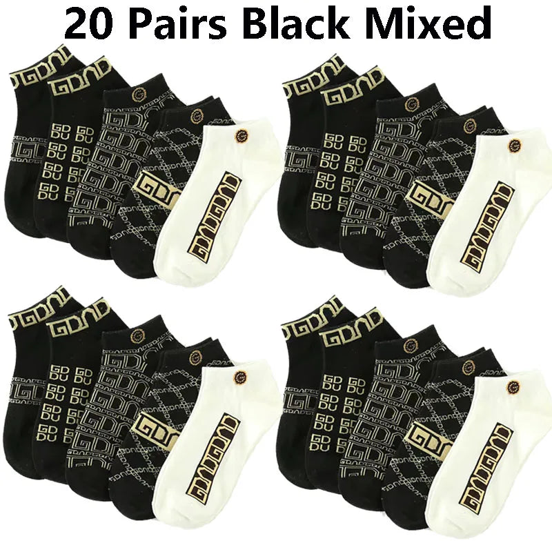5/10/20 Pairs Winter Socks Men Short Breathable Luxury Socks Designer Brand Low-Cut Fashion Trendy Ankle Socks Geometric Pattern Quick Pick Grocers