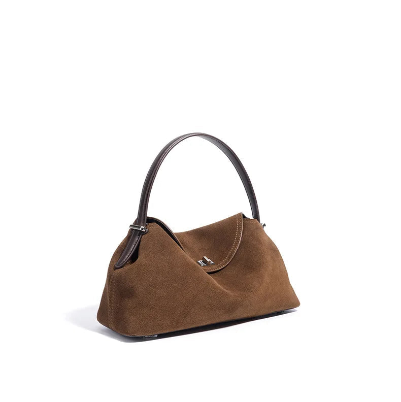 2026 Autumn Winter All-match Bowling Tote All-match Matte Suede Cowhide Leather Women Shoulder Bag Coffee Purple Noble Handbag Quick Pick Grocers