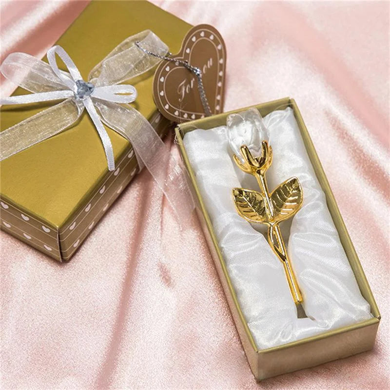 6 Colors Crystal Glass Rose Flower Figurines Craft Valentine's Day Favors X'mas Lovers' Gift Souvenir Home Wedding Decoration Econic Blanks