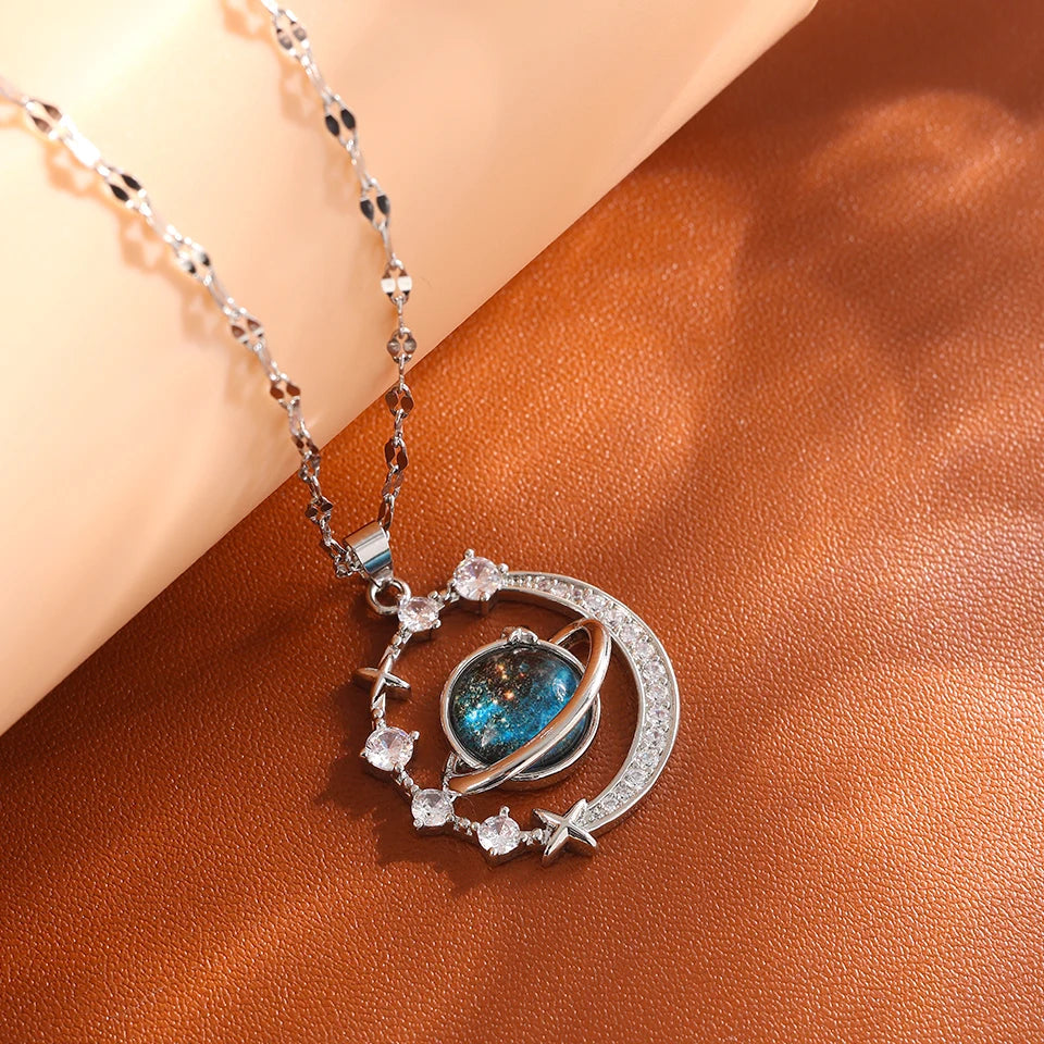 Light Luxury Titanium Steel Star Series Necklace for Women Gold Color Planet Moon Astronaut Pendant Necklaces Jewelry Gifts Quick Pick Grocers