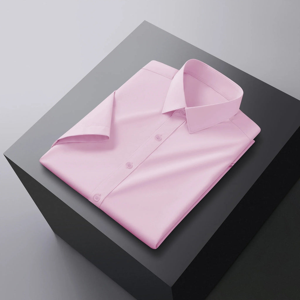 New Men's Business Casual Solid Color Short Sleeved Shirt for Summer Fashion No Ironing Comfortable and Versatile Top Quick Pick Grocers
