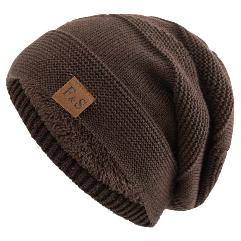 New Unisex Slouchy Winter Hats Add Fur Lined Men And Women Warm Beanie Cap Casual Label Decor Winter Knitted Hats Purest Peak