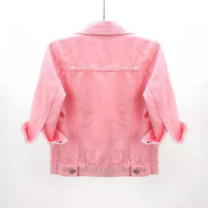 Women Denim Jacket Spring Autumn Short Coat Pink Jean Jackets Casual Tops Purple Yellow Purple Blue Loose Tops Lady Outerwear Quick Pick Grocers