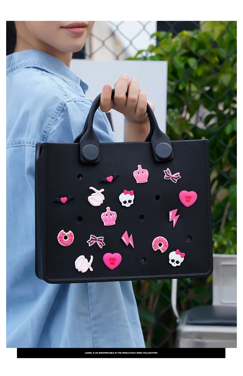 EVA Large Leather Shoulder Bag Handbag Tote Bag Storage for Women Casual Waterproof Beach Bag Hole Fit Charm Fashion Storage Bag Quick Pick Grocers