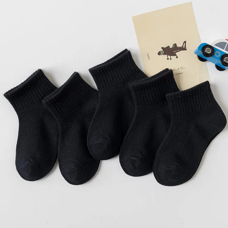 5 Pairs/Lot 2023 New Summer Children Socks Cotton Kids Fashion Black White Gray For 1-12 Years Teen Student Baby Girl Boy Socks Quick Pick Grocers