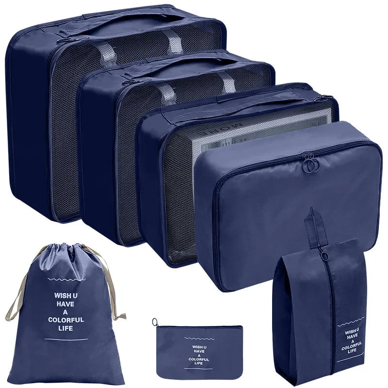 7/8/9/10 Pcs Set Travel Organizer Storage Bags Suitcase Packing Cubes Set Cases Portable Luggage Clothes Shoe Tidy Pouch Folding Econic Blanks