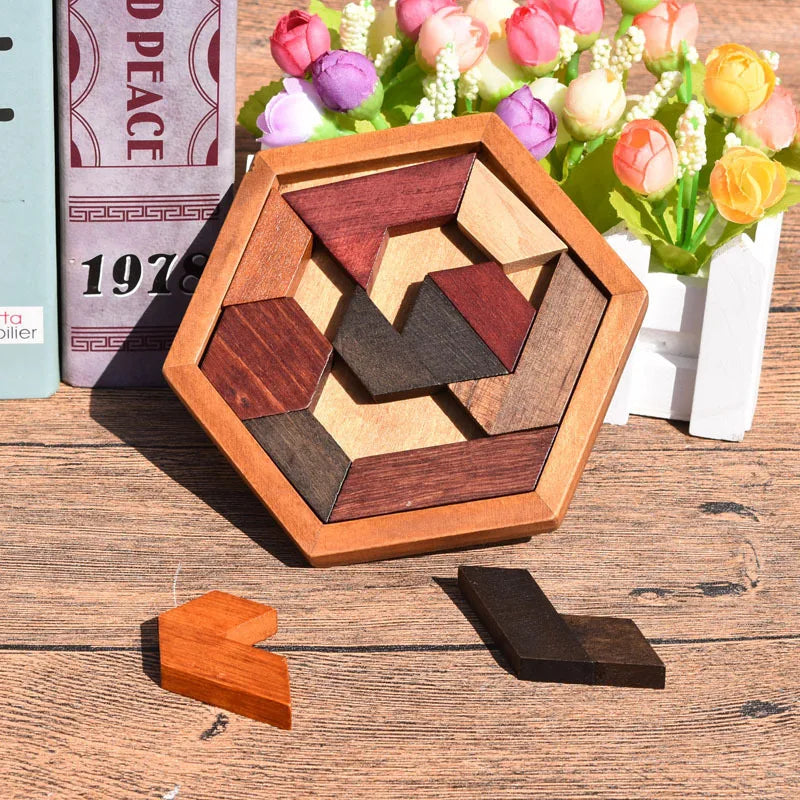 Wooden Geometric Shape Jigsaw Board Puzzles Kids Brain Teaser Non Toxic Wood Toys for Children Educational Quick Pick Grocers