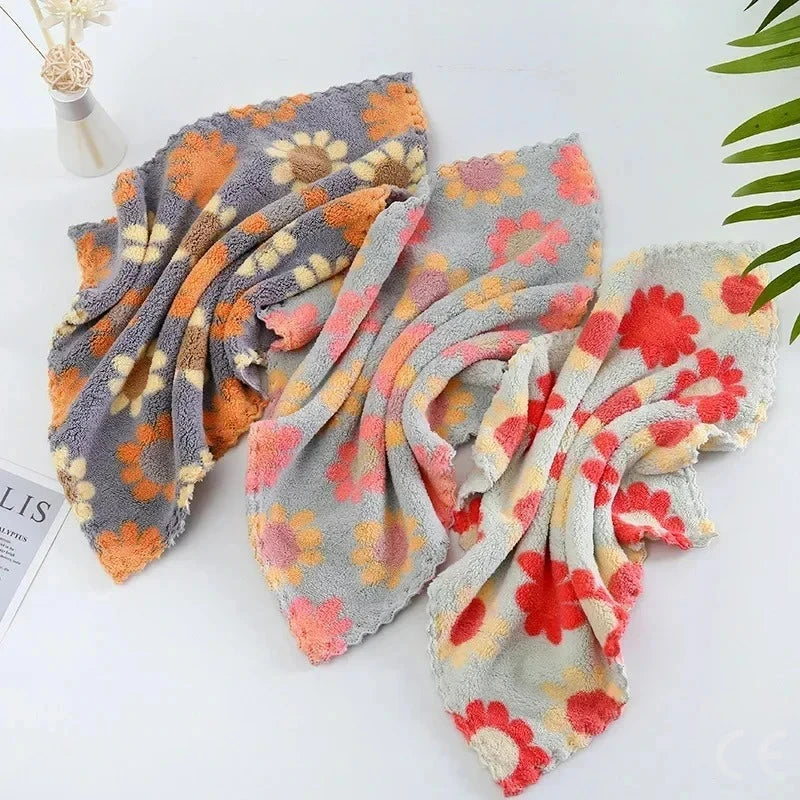 4Pcs Kitchen Cleaning Cloths Soft Absorbent Dishcloth Coral Fleece Sunflower Wiping Towel Rags Household Cleaning Cloth 30X30CM Econic Blanks