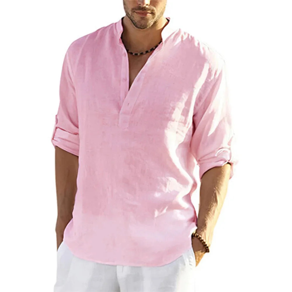 New Men's Casual Blouse Cotton Linen Shirt Loose Tops Long Sleeve Tee Shirt Spring Autumn Casual Handsome Men's Shirts Quick Pick Grocers
