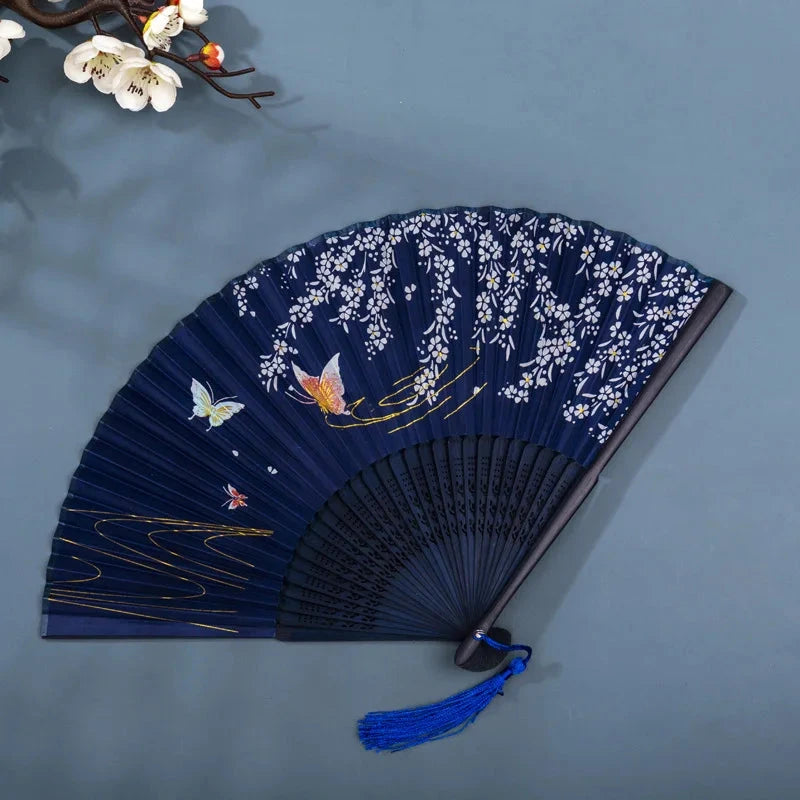 Hand Fan Foldable Silk Fan Noodles Bamboo Fan Bones Halloween Cosplay Prop Christmas Wedding Decoration Party Gifts Art Crafts Econic Blanks