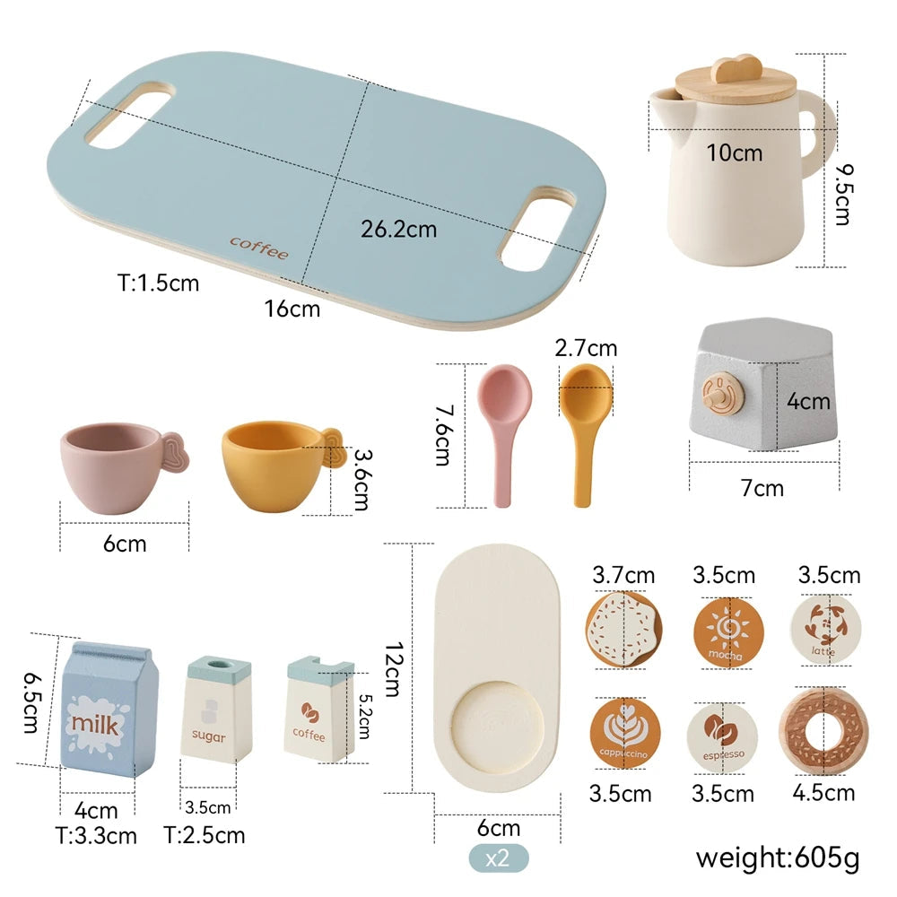 Wooden Children Montessori Toy Teapot Teacup Simulation Kitchen Utensil  BPA Free Silicone Kid Education Pretend Play Toy Gift Purest Peak