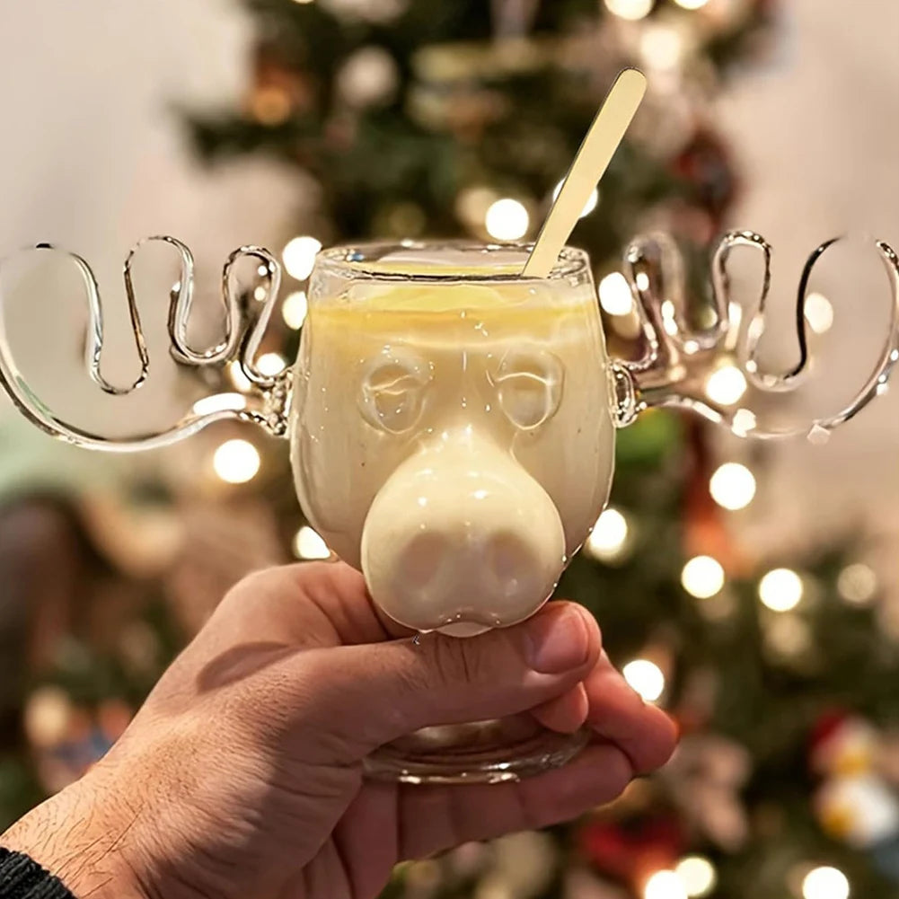 1/2/3PCS Christmas Elk Glass Cup 240ML Juice Milk Moose Mug Christmas Reindeer Head Beer Water Cup Holiday Party Drinkware Gifts Quick Pick Grocers