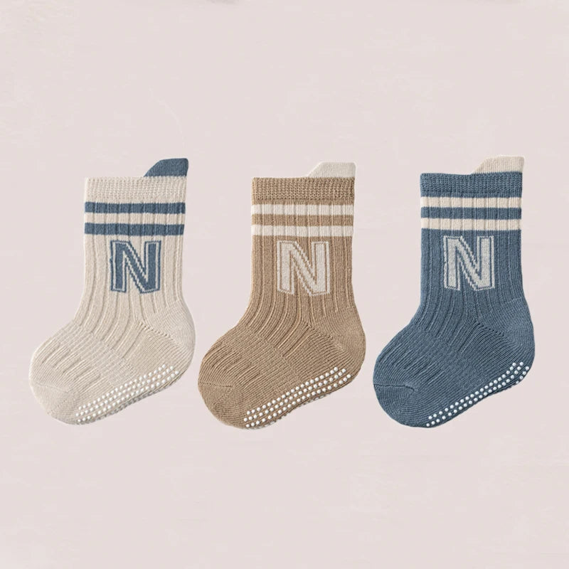 3Pairs/lot Children's Socks For Boys Girls Cotton Letter Kids Socks Casual Sport Girl Boy Toddler Baby Floor Short Sock Non-slip Quick Pick Grocers