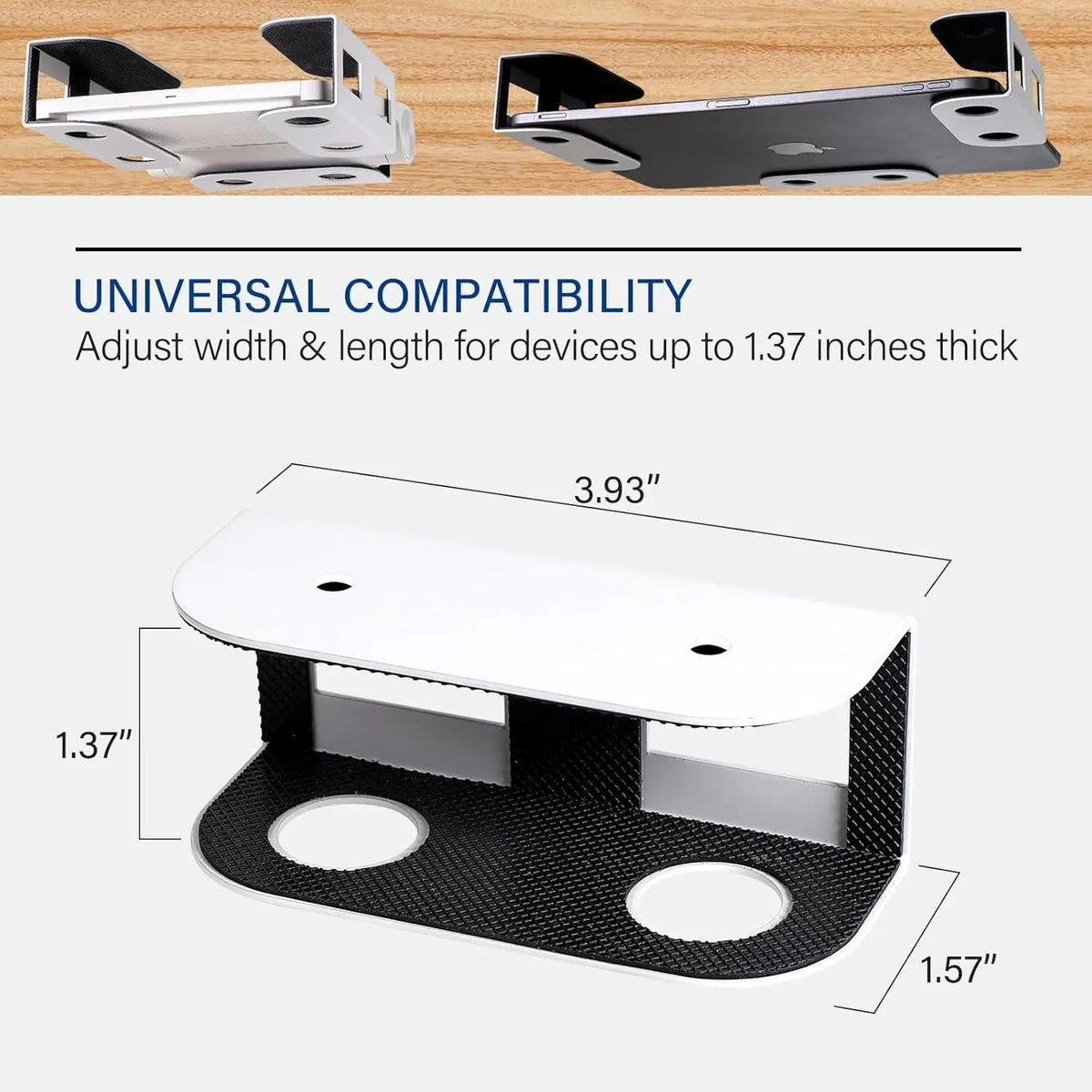 Under Desk Laptop Mount, Metal Under Desk Shelf Holder for Laptop, Mac Mini, Macbook, Keyboard with Anti-Scratch Silicone Quick Pick Grocers