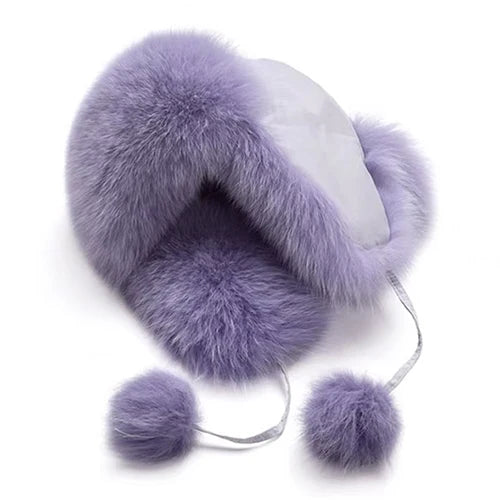 2025 100% Real Fox Fur Hats Women's Russian Ushanka Aviator Trapper Snow Skiing Hat Caps Earflap Winter Raccoon Fur Bomber Hat Purest Peak