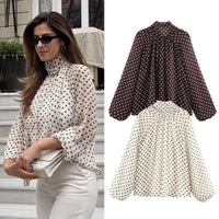 Women Polka Dot Print Blouse Casual High Collar Long Sleeve Lady Top Simple Women's Blouse Female Shirts & Blouses Quick Pick Grocers