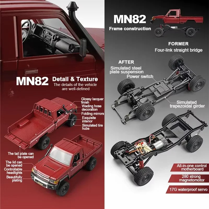 MN82 4WD Off-road Rc Car With LED Lights 1:12 Full-scale Simulation Professional 2.4G Remote Control Pickup Truck Model Kids Toy Quick Pick Grocers