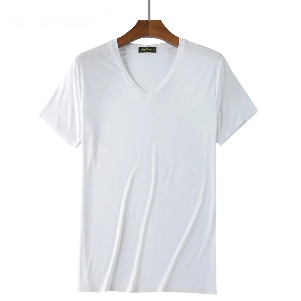 2 Packs Bamboo Fiber Round Neck T-shirts Short Sleeve Classic Tees Sweat-absorbent Gym Man Undershirt Solid Color Tee Black New Quick Pick Grocers