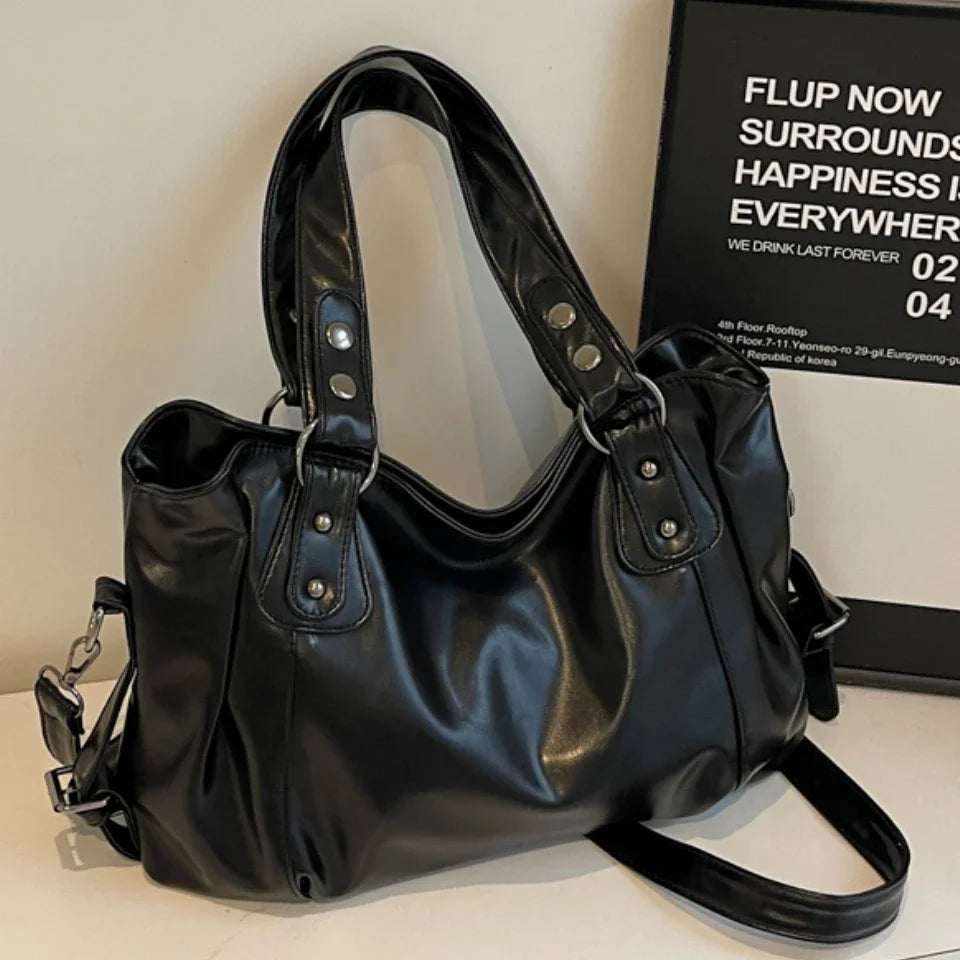 Retro Brand Roomy Shoulder Bag Female Luxury Solid Color Classic Crossbody Bag Large Capacity Style Soft PU Leather Tote Bag Quick Pick Grocers