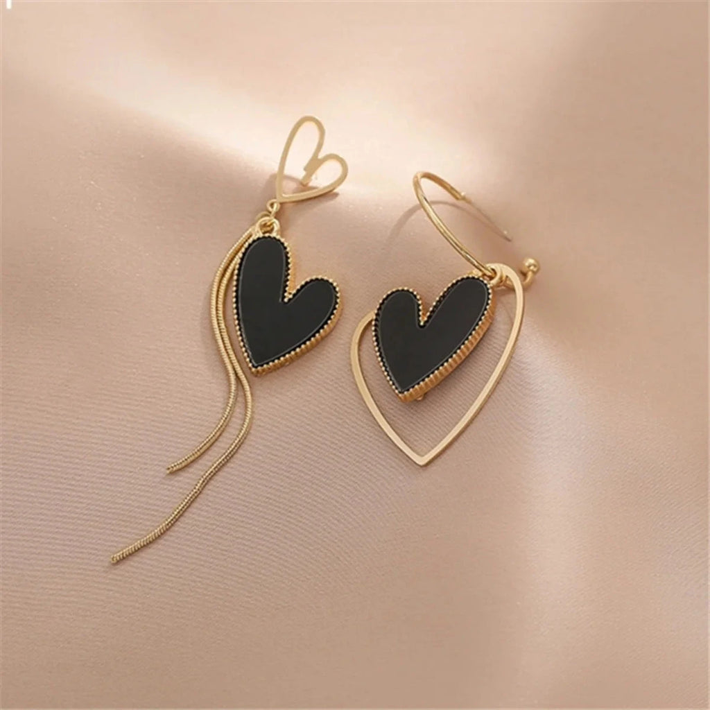 Korean Asymmetric Hollow Black Heart Dangle Earrings For Women Temperament Exaggerated Love Heart Drop Earrings Wedding Jewelry Econic Blanks