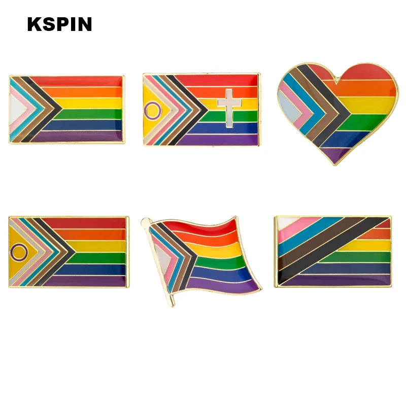 Progress Pride Heart Shaped Lapel Pin Flag badge Brooch Pins Badges Quick Pick Grocers