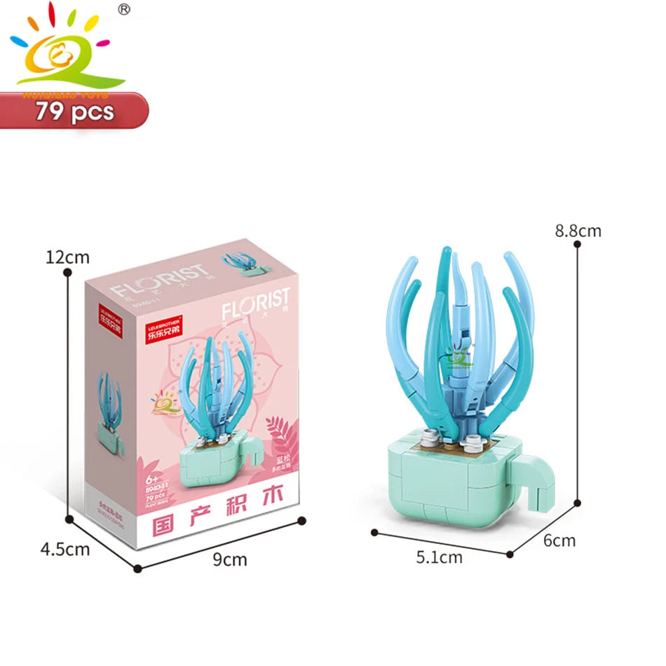 HUIQIBAO MOC Flower Succulent Potted Model Building Block DIY Eternal Bouquet Home Desk Plant Decor Brick Girl Gift Children Toy Quick Pick Grocers