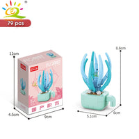 HUIQIBAO MOC Flower Succulent Potted Model Building Block DIY Eternal Bouquet Home Desk Plant Decor Brick Girl Gift Children Toy Quick Pick Grocers
