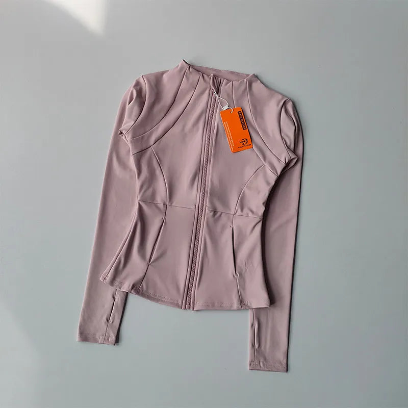 Outdoor Sports Long Sleeved Women Slim Yoga Clothes Quick Dry Zipper Cardigan Stand Up Collar Jacket Running Fitness Jacket Top Quick Pick Grocers