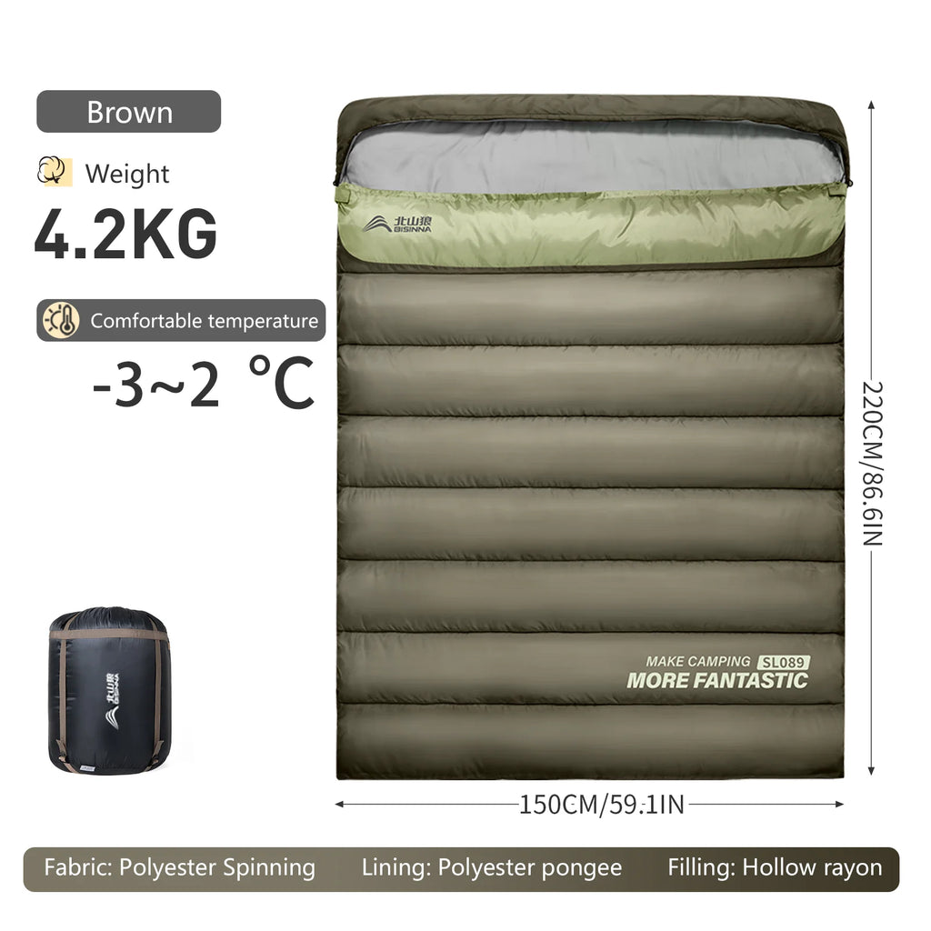BSWOLF 2 Person Camping Sleeping Bag Four Seasons Portable Winter Sleeping Bag for Outdoor Camp Travel Hiking