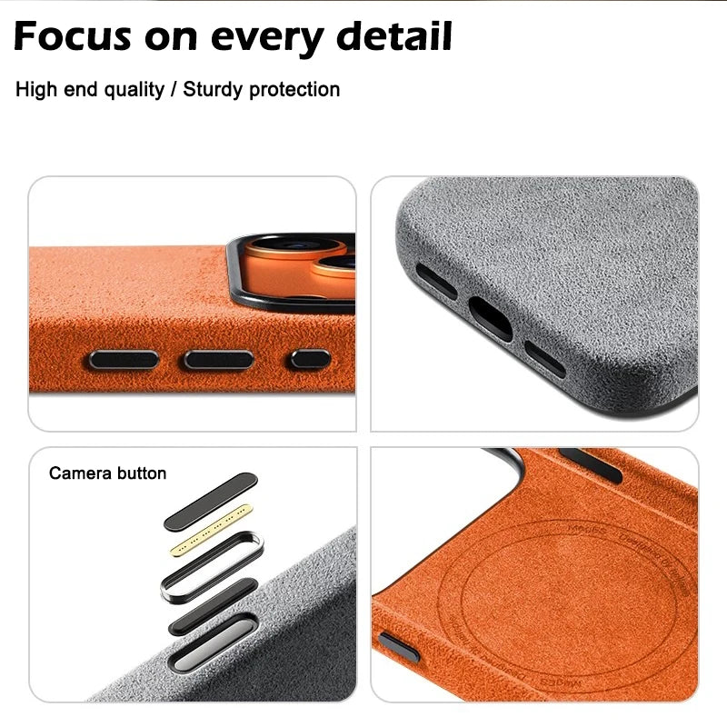 Real talian Imported for Alcantara Magnetic Case for iPhone 17 Pro Max 17Pro with MagSafe Case Smart Button Protective Cover Quick Pick Grocers
