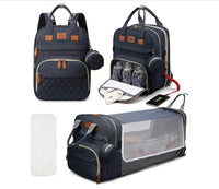 3 In 1 Diaper Bag Backpack Foldable Baby Bed Waterproof Travel Bag with USB Charge Diaper Bag Backpack with Changing Bed 3 types Purest Peak