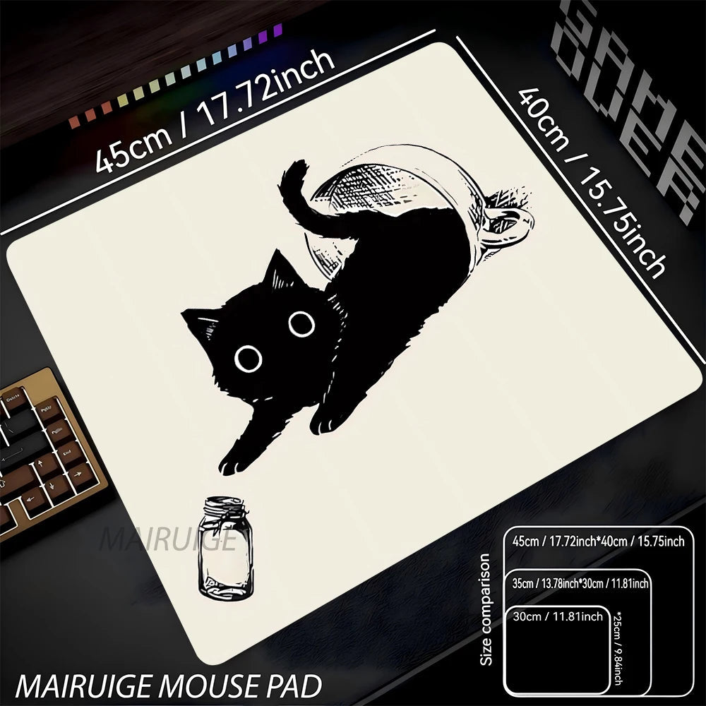 Black Cat Illustration Mouse Pad Small Office Table Mats Computer Accessories Washable Non-slip Rubber with Precision Lock Edge Quick Pick Grocers