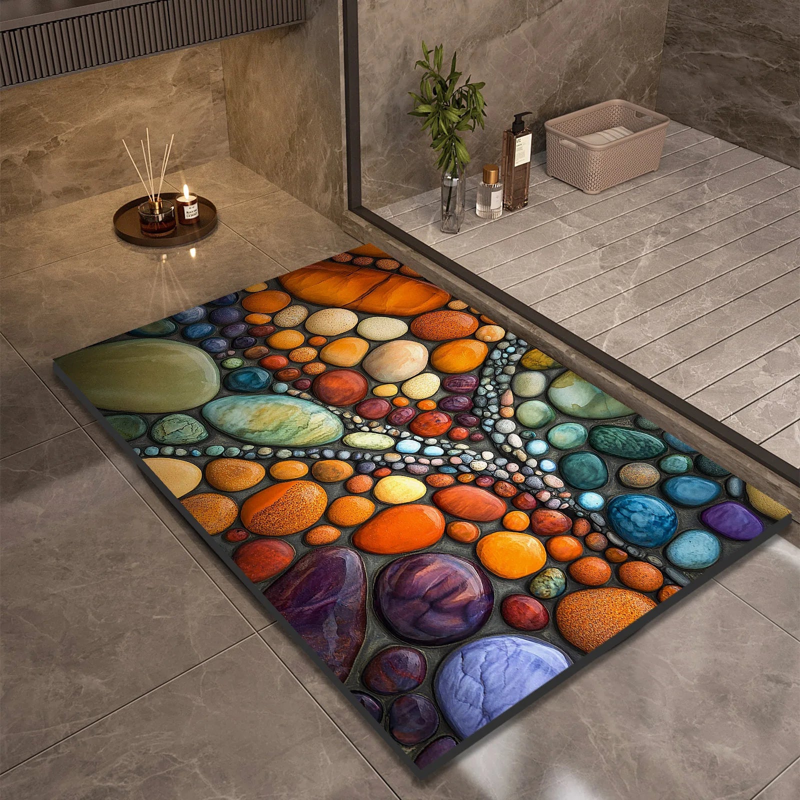 Stone Design Diatomite Bath Mat Bathroom Non-slip Shower Foot Mats Absorbent Quick Dry Toilet Rugs Carpet Doormat Washable Quick Pick Grocers