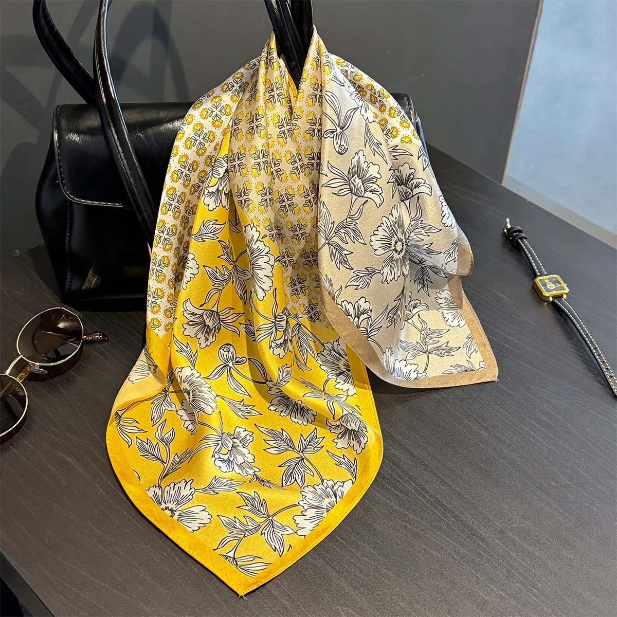 2025 Fashion 100% Real Silk Scarf 53cm Square Bandelet Women's Silk Temperament Small Scarf Neck Decorative Wrap Printed Scarves Quick Pick Grocers