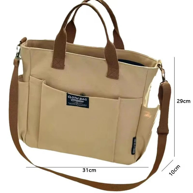Urban Minimalist Female Student Large Capacity Commuting Horizontal Canvas Single Shoulder Diagonal Cross Portable Tote Bag Econic Blanks
