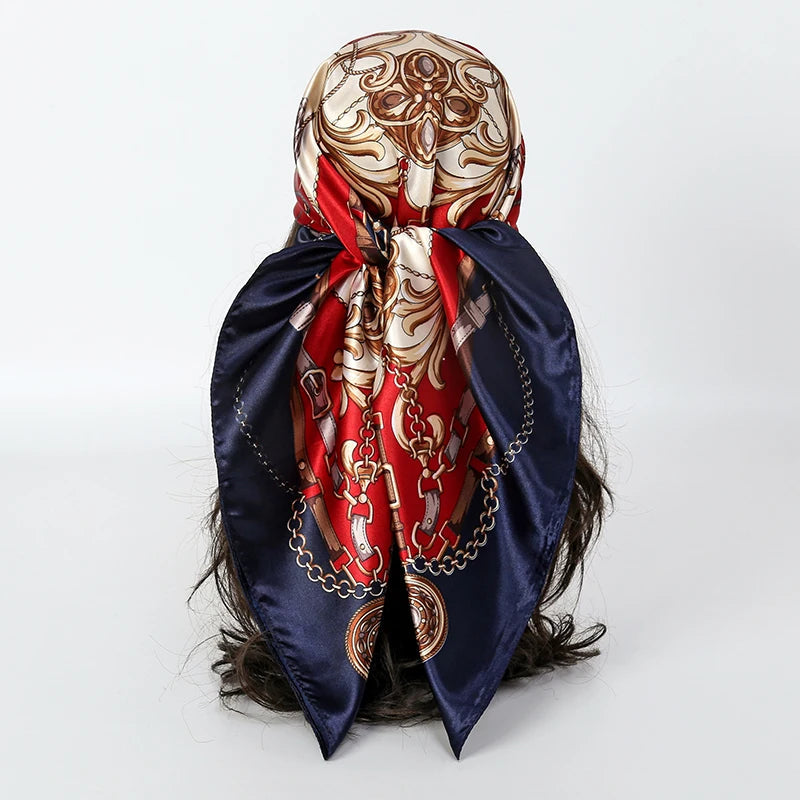 Handkerchiefs Hair Silk Scarf 90*90cm Print Satin Big Square Silk Scarves Shawls for Women Luxury Brand Designer Hijab Headband Quick Pick Grocers