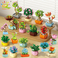 HUIQIBAO MOC Flower Succulent Potted Model Building Block DIY Eternal Bouquet Home Desk Plant Decor Brick Girl Gift Children Toy Quick Pick Grocers