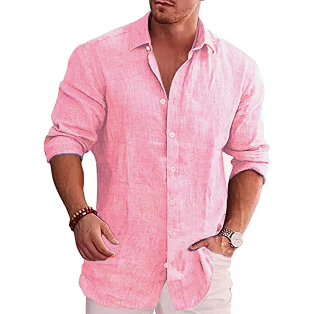 Cotton Linen Autumn Hot Selling Men's Long Sleeve Shirt Solid Color Casual Style Plus Size Men's Casual Linen Shirt Quick Pick Grocers