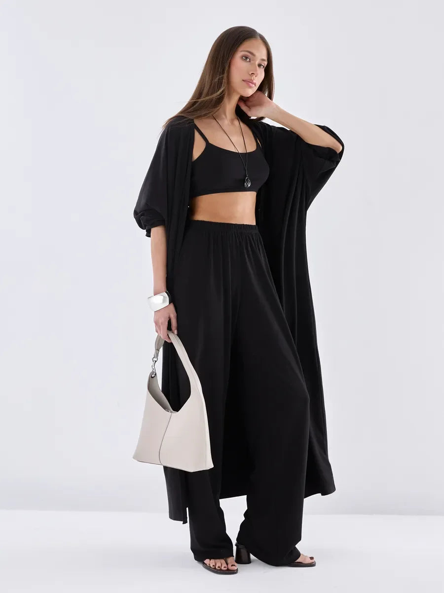 Hirsionsan Modal Soft Loose Sets Women Casual Three Pieces Long Sleeve Cardigan & High Waist Pants & Vest Outfits Tracksuit 2025 Quick Pick Grocers