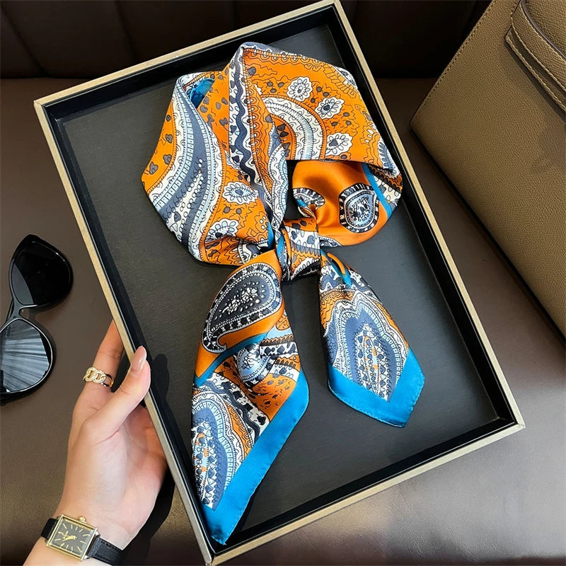 Bohemian Style Print Luxury Brand Silk Square Scarf Women Satin Shawls Neckerchief Wrap Scarves Bandana Hair Hjiab Floral Quick Pick Grocers