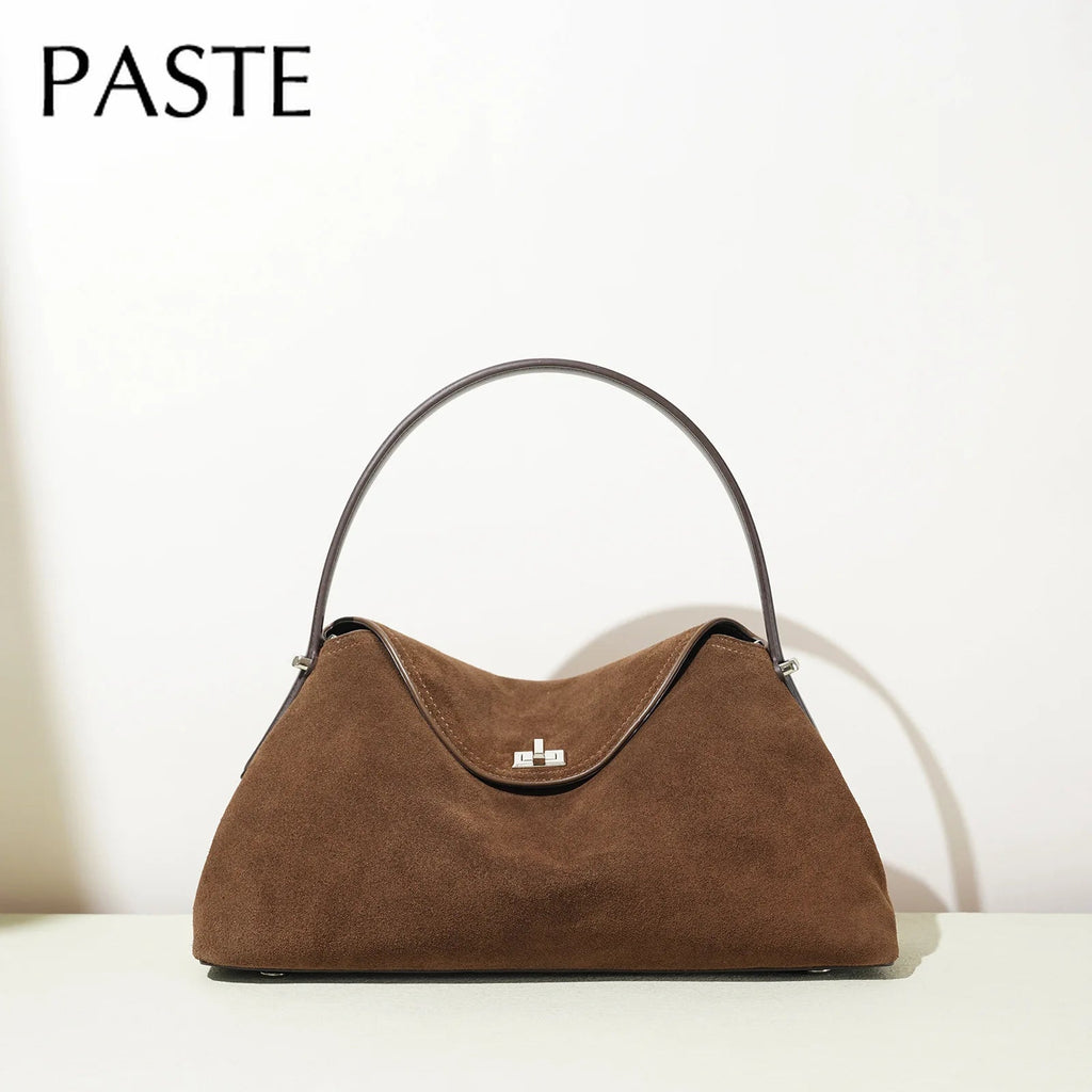 2026 Autumn Winter All-match Bowling Tote All-match Matte Suede Cowhide Leather Women Shoulder Bag Coffee Purple Noble Handbag Quick Pick Grocers