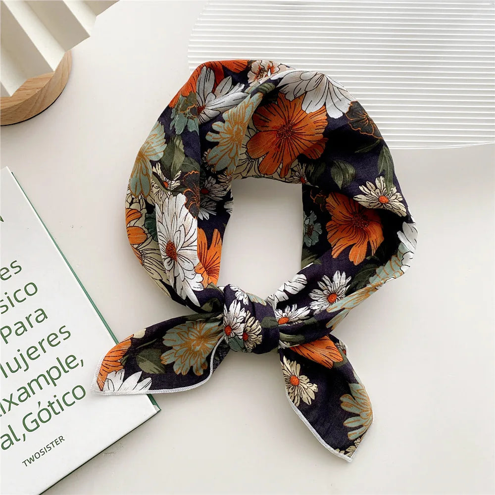 55cm Laies Headband Cotton Linen Square Scarf Women Korean College Girls Fashion Spring Autumn New Style Elegant Neck Scarves Quick Pick Grocers
